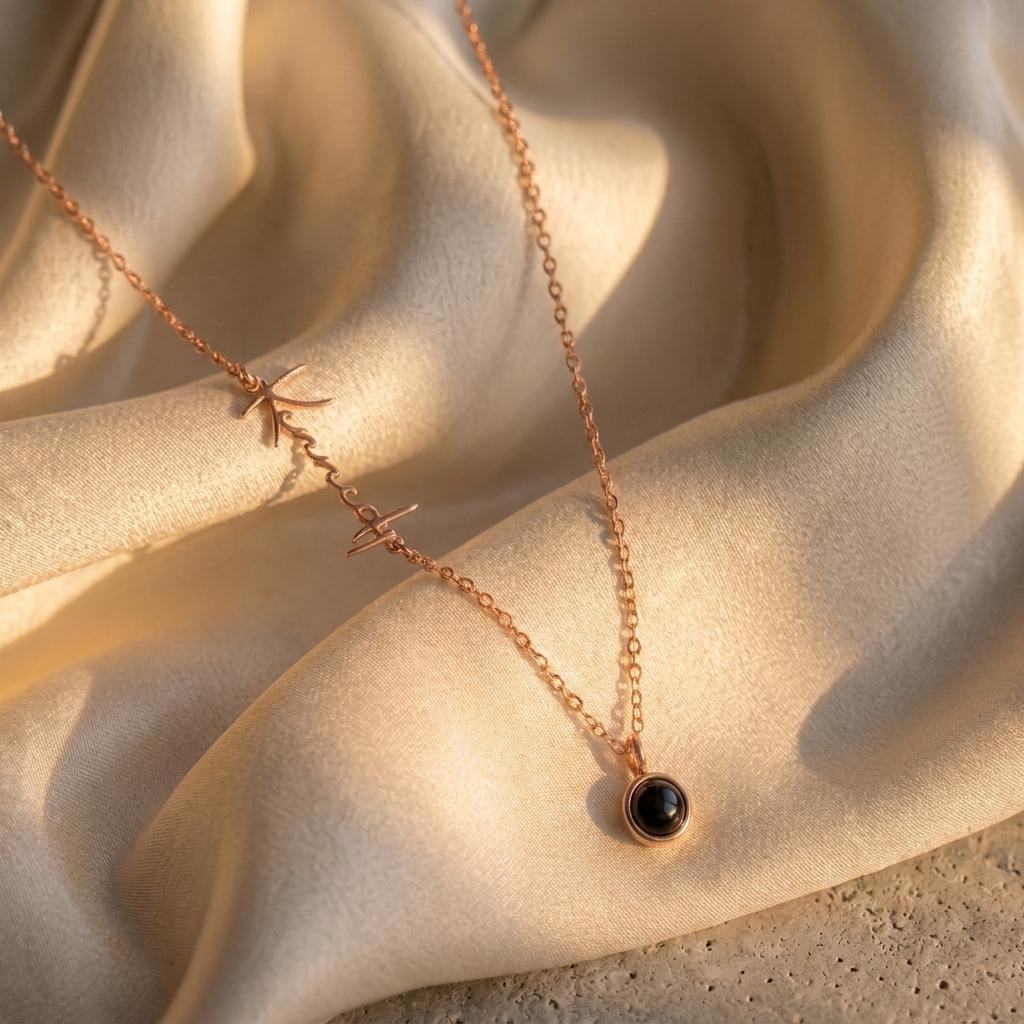 Sideways Name Photo Projection Necklace
