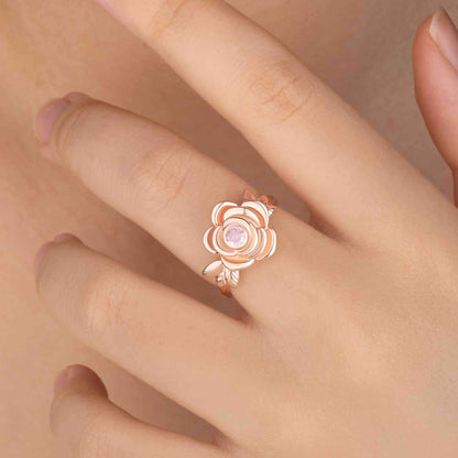 Rose Flower Cremation Urn Ring with Birthstone