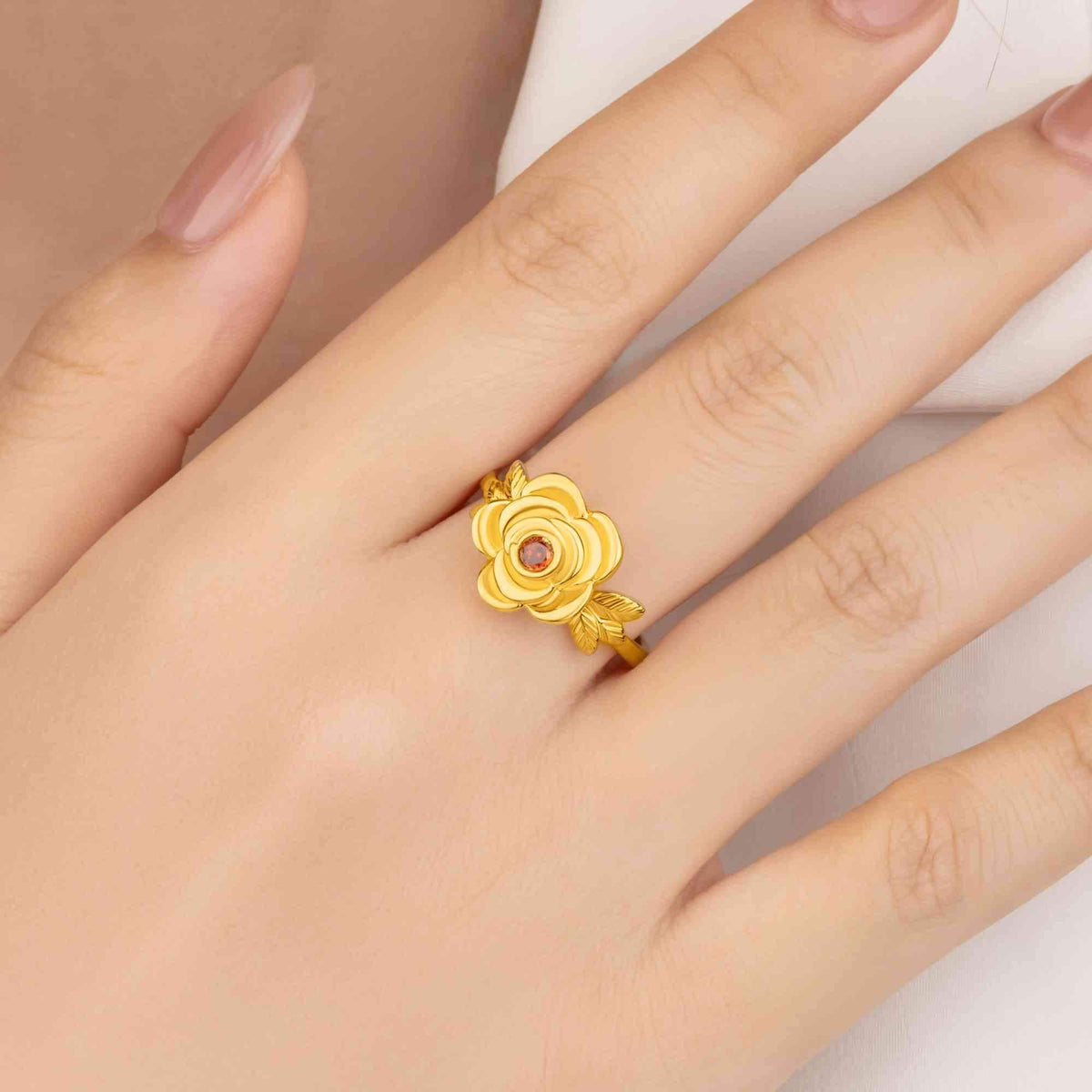 Rose Flower Cremation Urn Ring with Birthstone