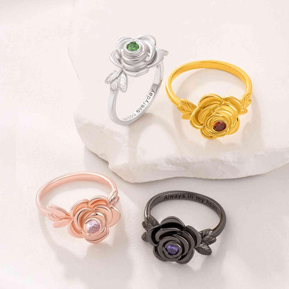 Rose Flower Cremation Urn Ring with Birthstone