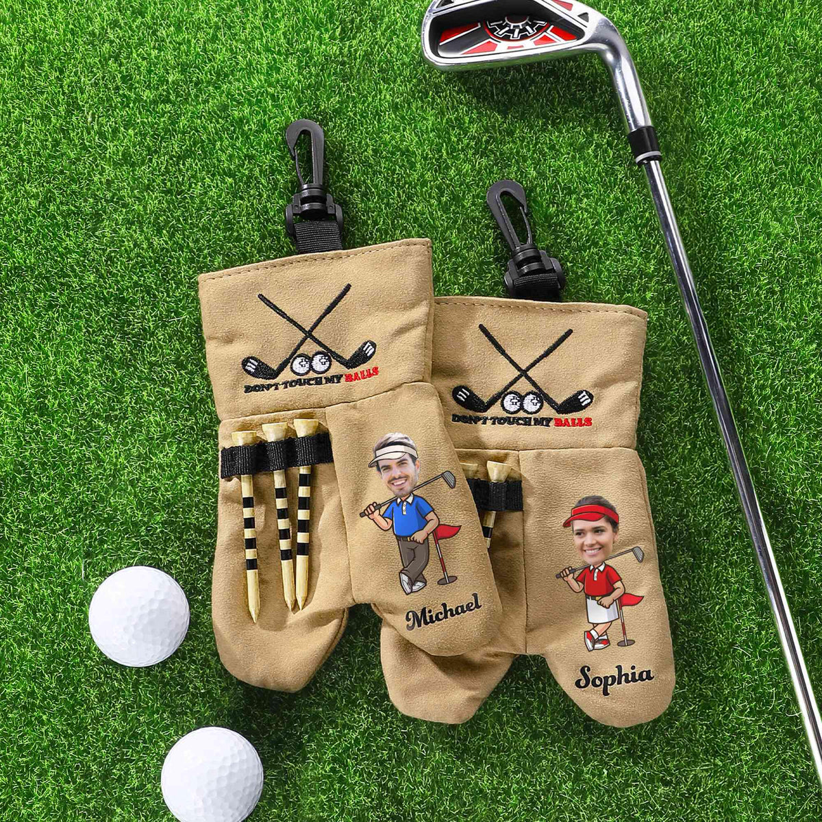 Custom Face Cartoon Golf Ball Sack with Tee Holder