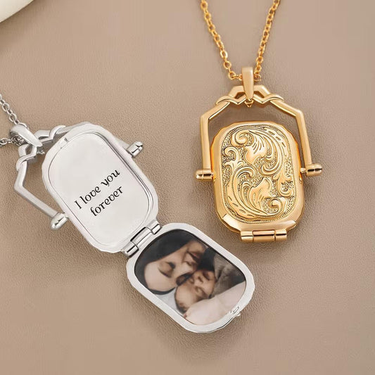 Antique Style Photo Locket Necklace with Name
