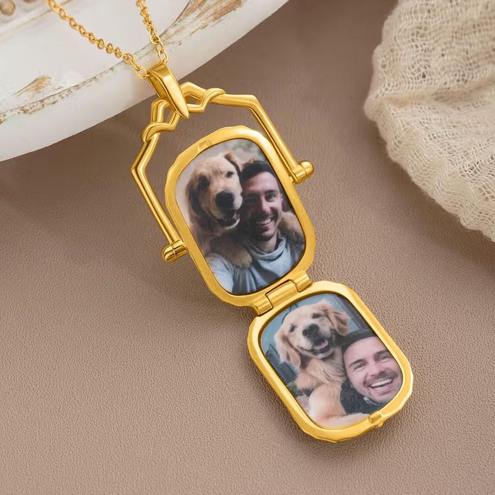 Antique Style Photo Locket Necklace with Name