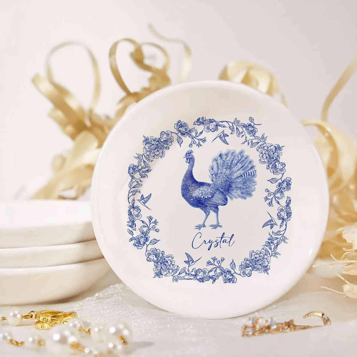 Custom Name Chinoiserie Animal Jewelry Dish