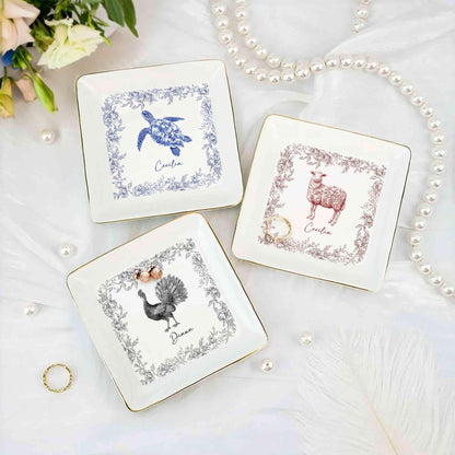 Custom Name Chinoiserie Animal Jewelry Dish