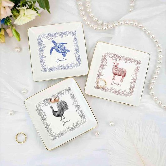 Custom Name Chinoiserie Animal Jewelry Dish