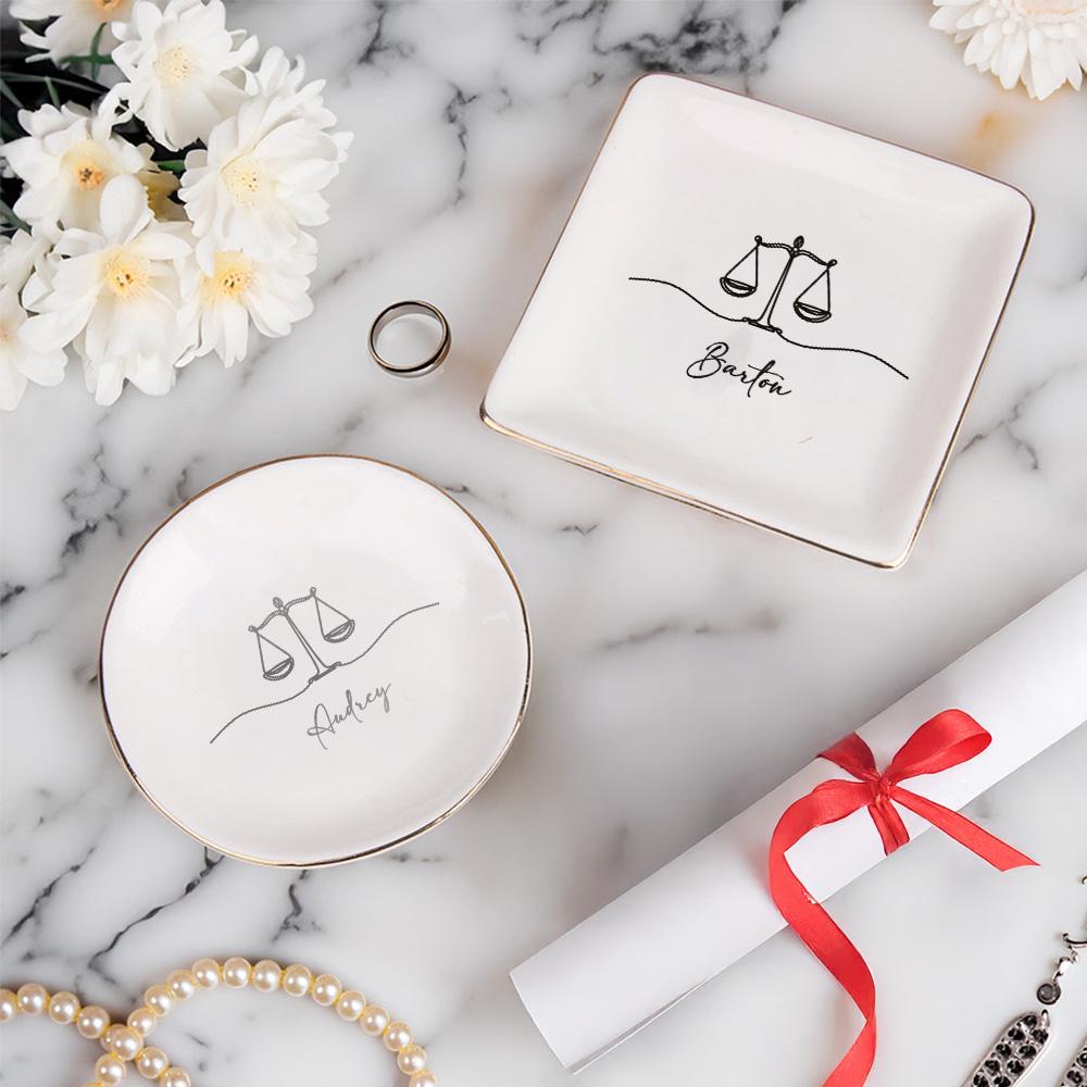 Custom Name Scale of Justice Jewelry Dish
