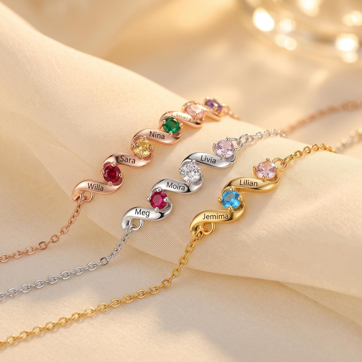 Birthstone Family Bracelet with 1-6 Names
