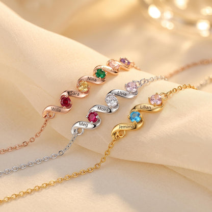 Birthstone Family Bracelet with 1-6 Names
