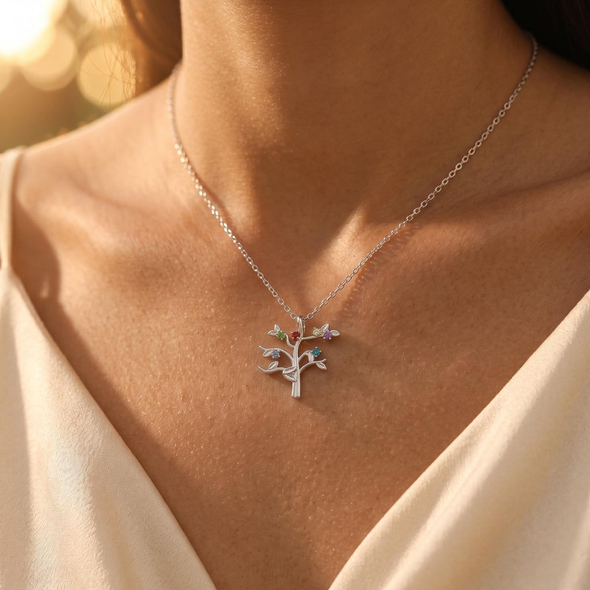 Family Tree Necklace with Birthstones
