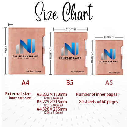 Custom Company Logo Leather Notebook & Pen Set