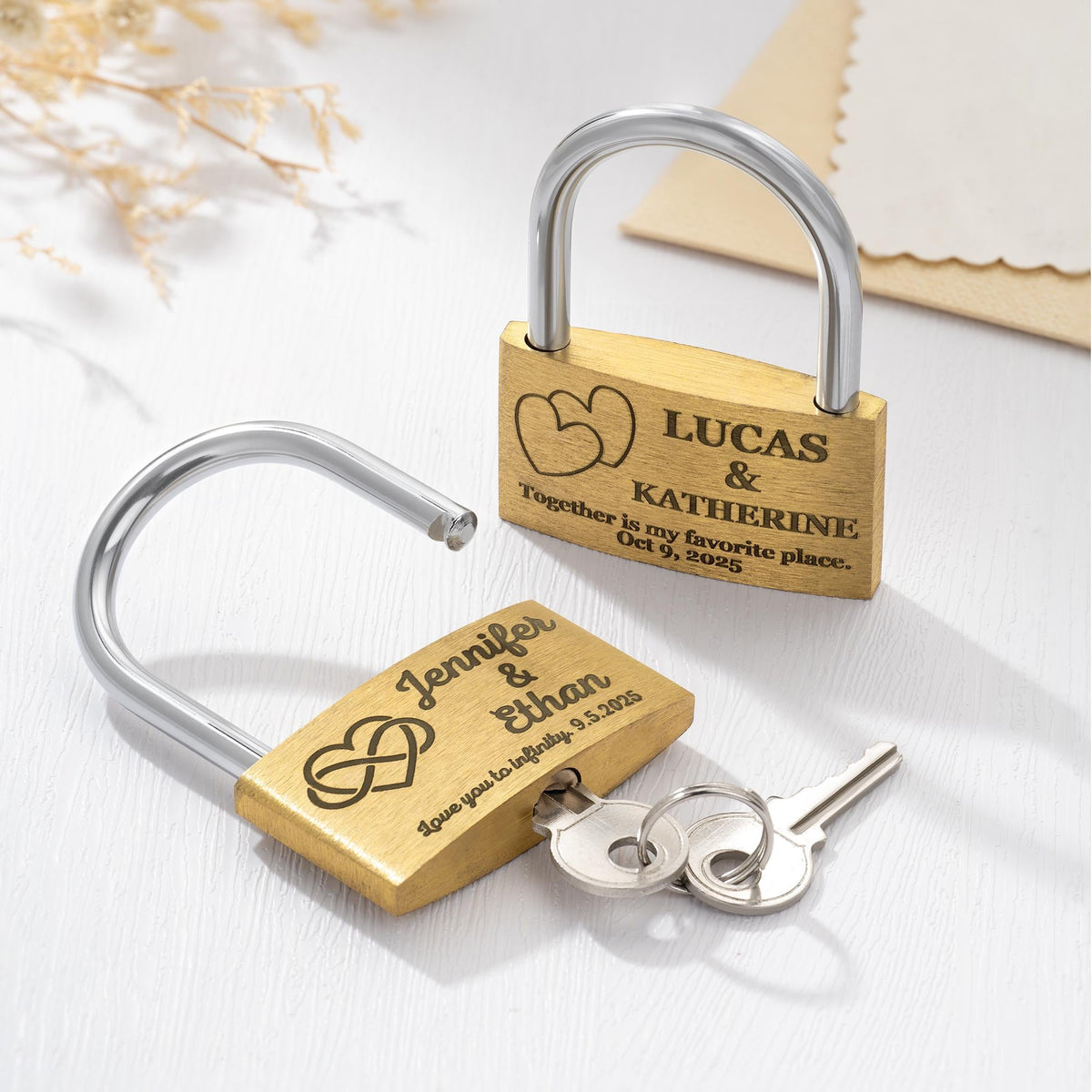 Custom Engraved Brass Love Padlock with Names