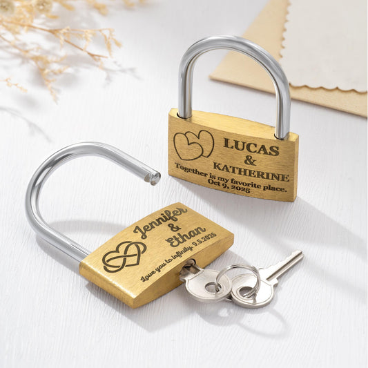 Custom Engraved Brass Love Padlock with Names
