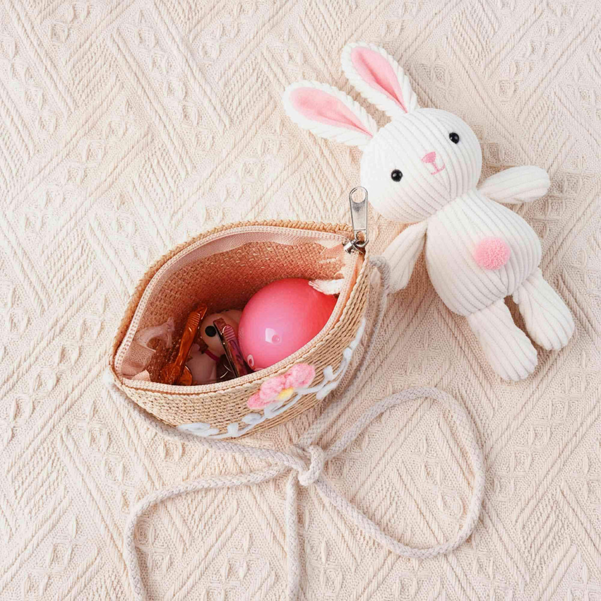 Custom Name & Flower Yarn Mini Straw Bag
