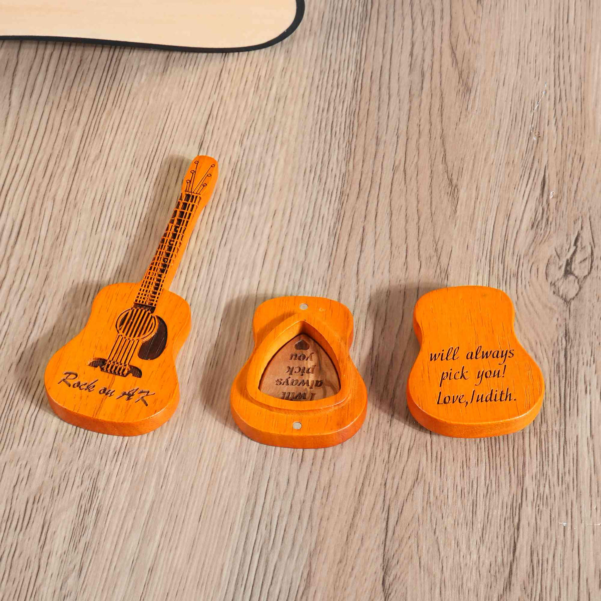 Personalized Wooden Guitar Pick Box with Engraving