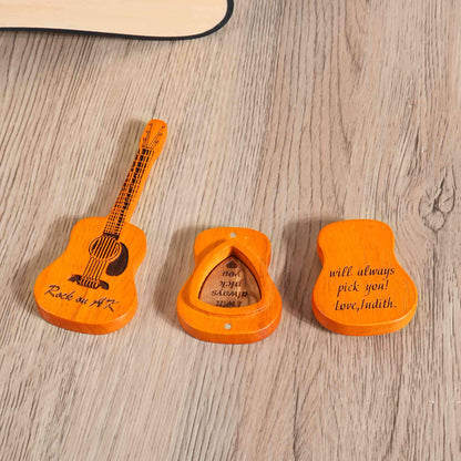Personalized Wooden Guitar Pick Box with Engraving