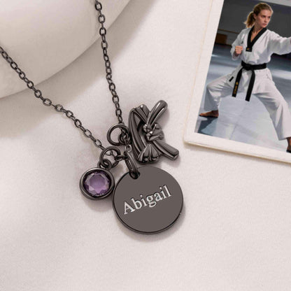 Custom Name Martial Arts Necklace with Birthstone