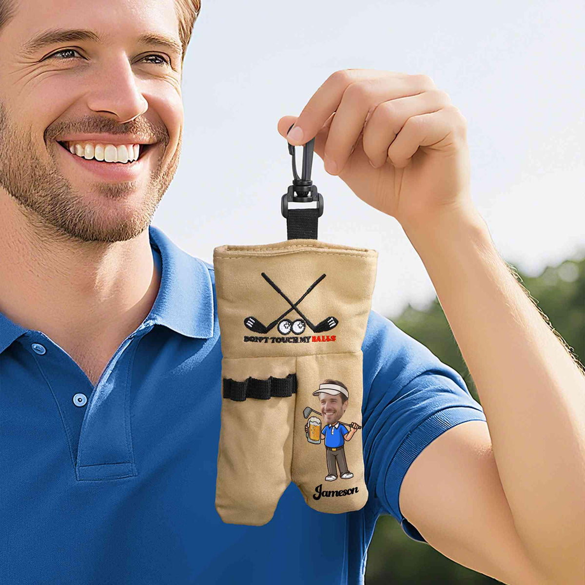 Custom Face Cartoon Golf Ball Sack with Tee Holder