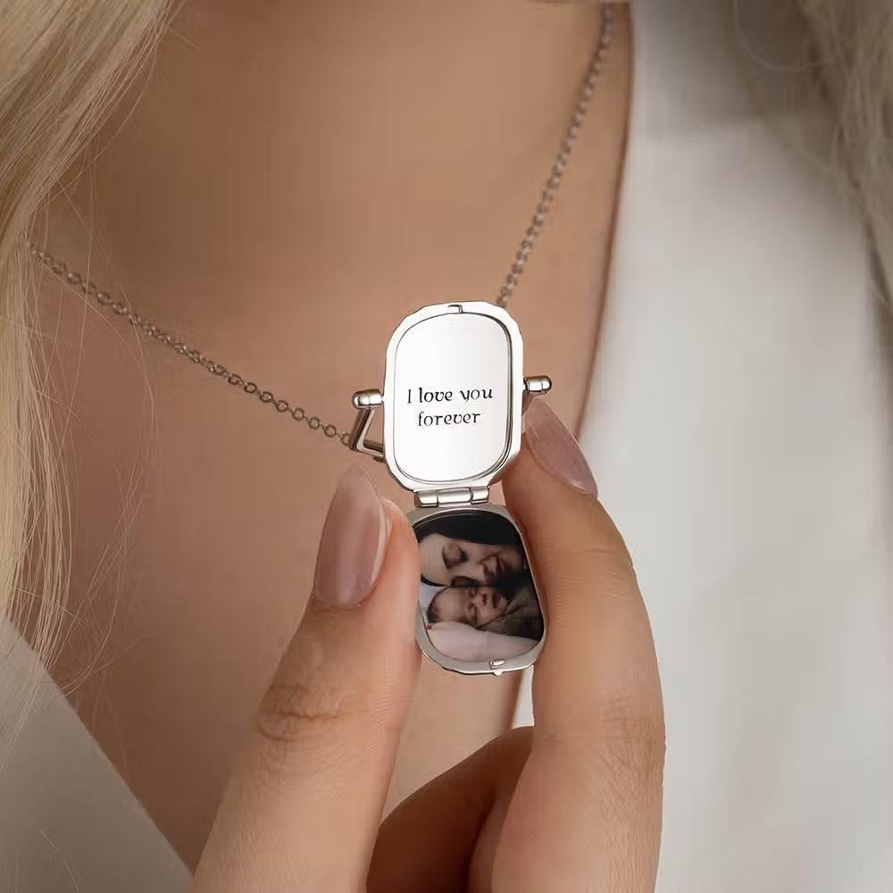 Antique Style Photo Locket Necklace with Name