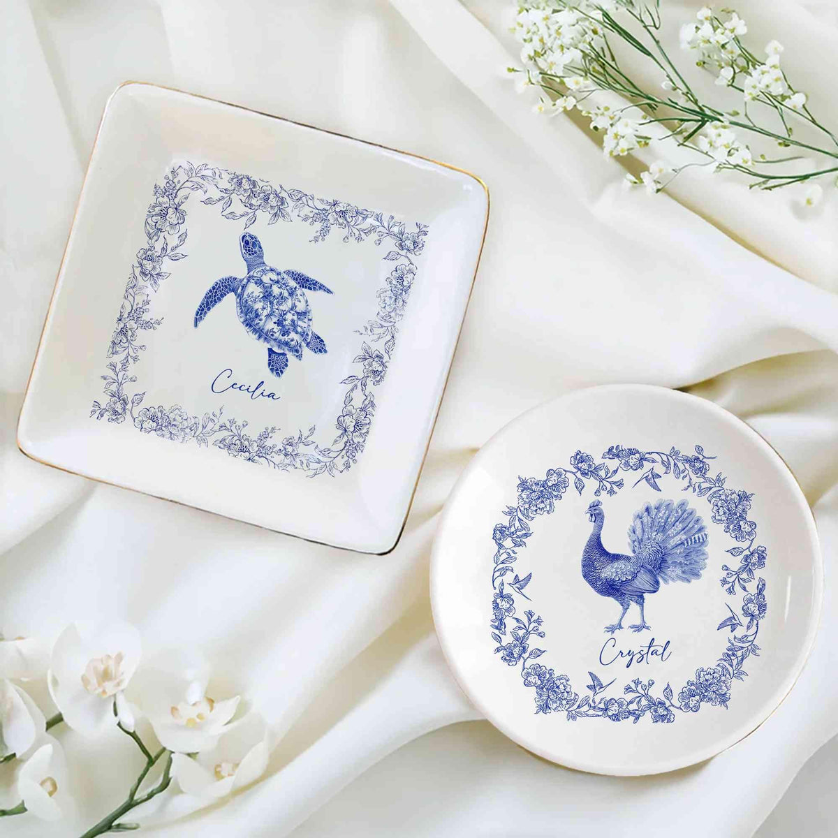 Custom Name Chinoiserie Animal Jewelry Dish