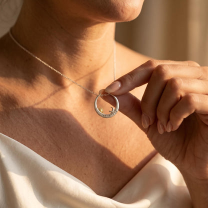 Moon Ring Holder Necklace with Custom Text