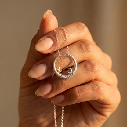Moon Ring Holder Necklace with Custom Text