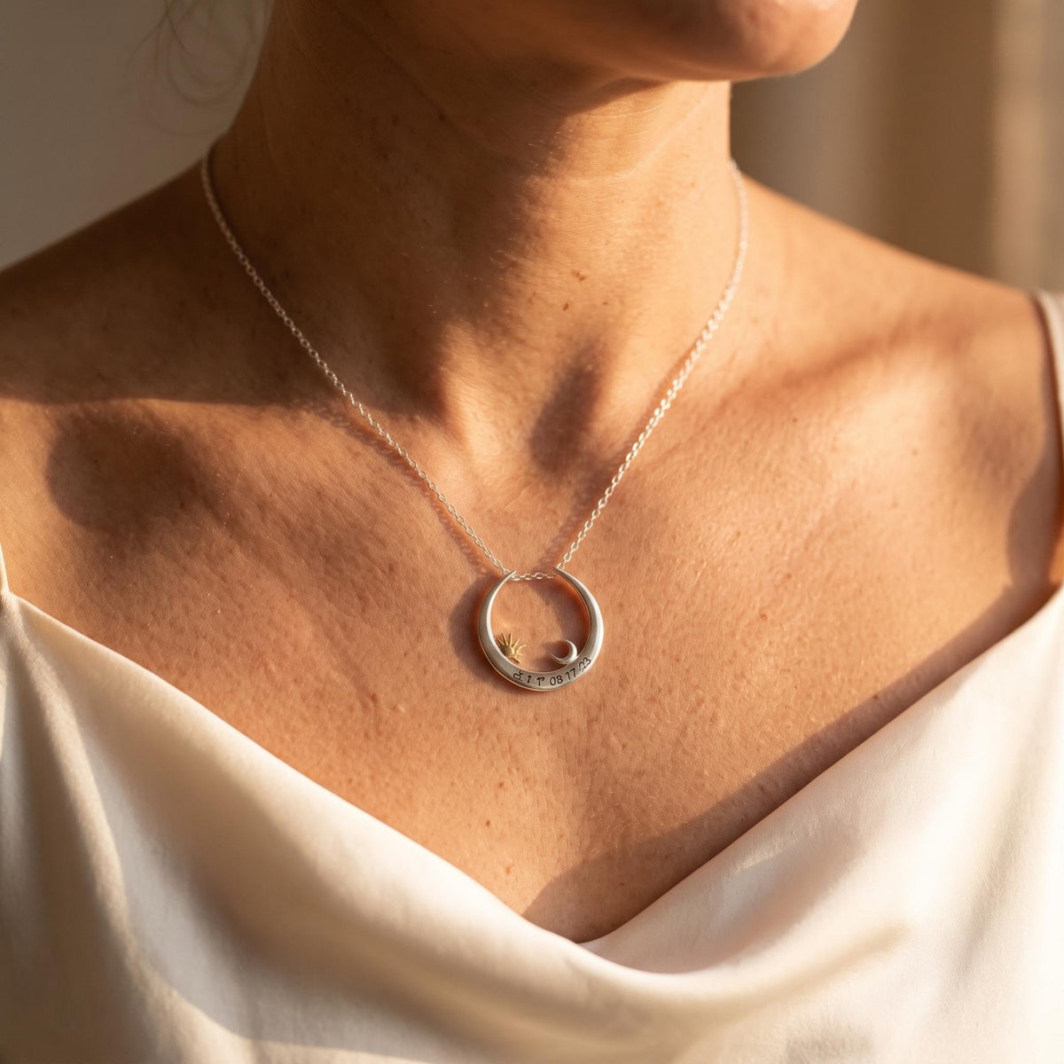 Moon Ring Holder Necklace with Custom Text