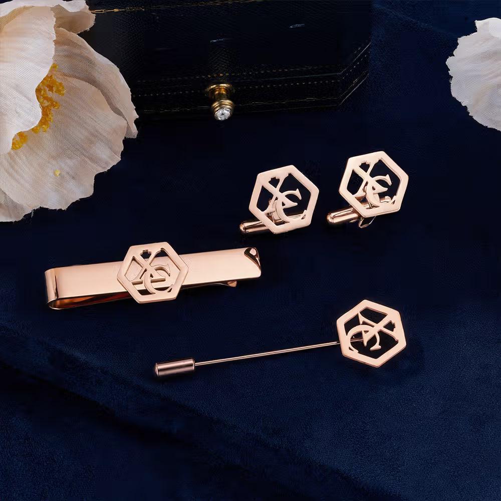Personalized Monogram Cufflinks, Tie Clip & Brooch
