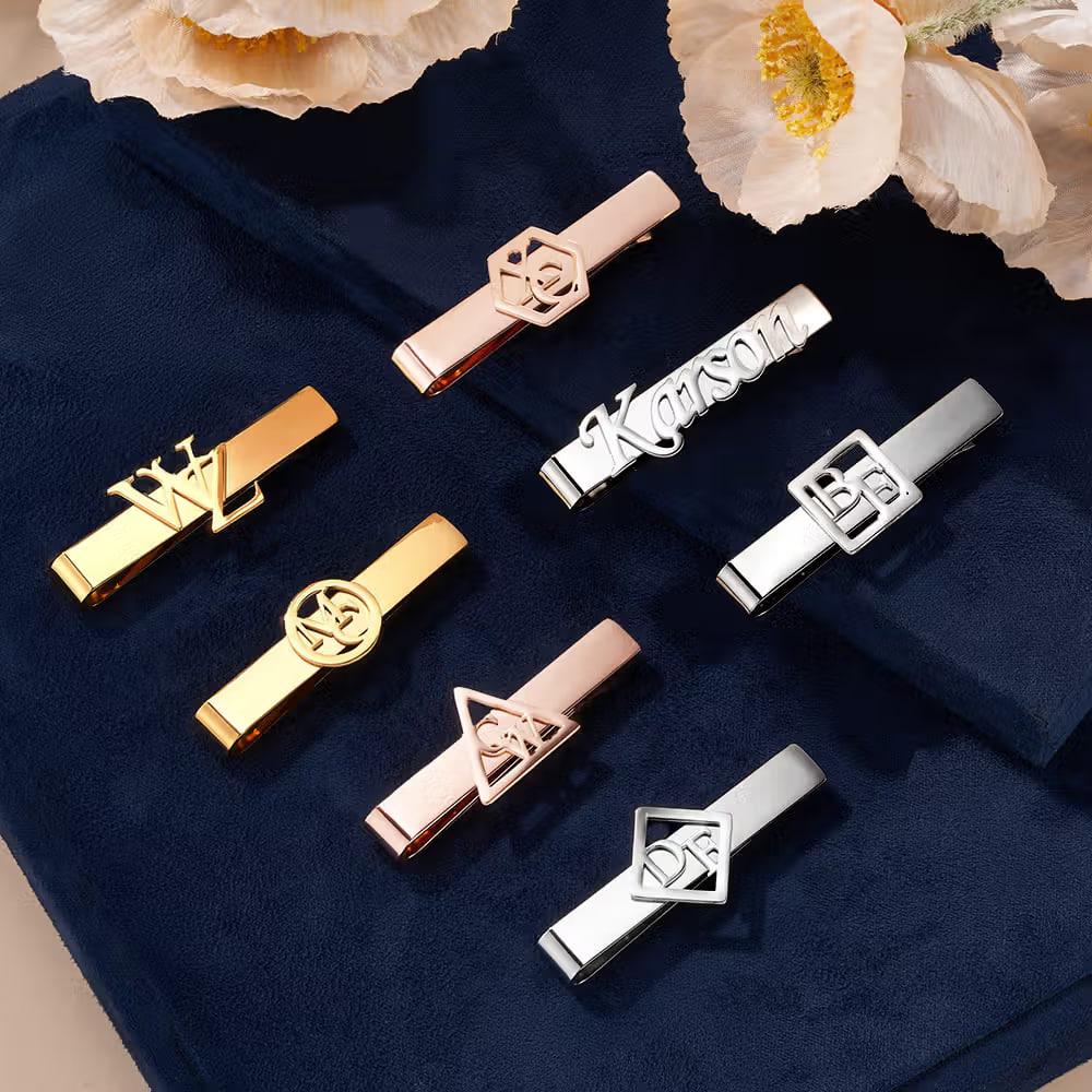 Personalized Monogram Cufflinks, Tie Clip & Brooch