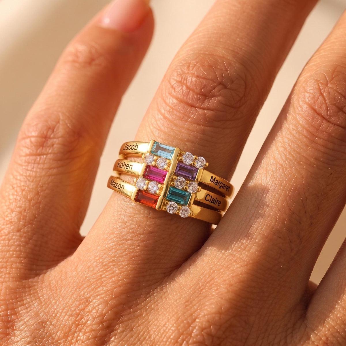 Family Names Ring with Baguette Birthstones, photo 1