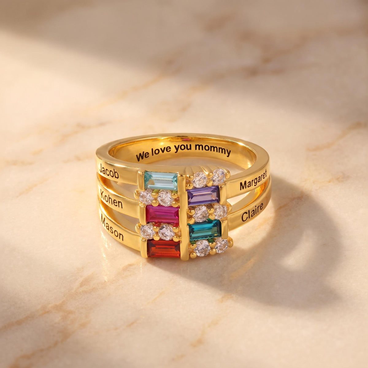 Family Names Ring with Baguette Birthstones, photo 5