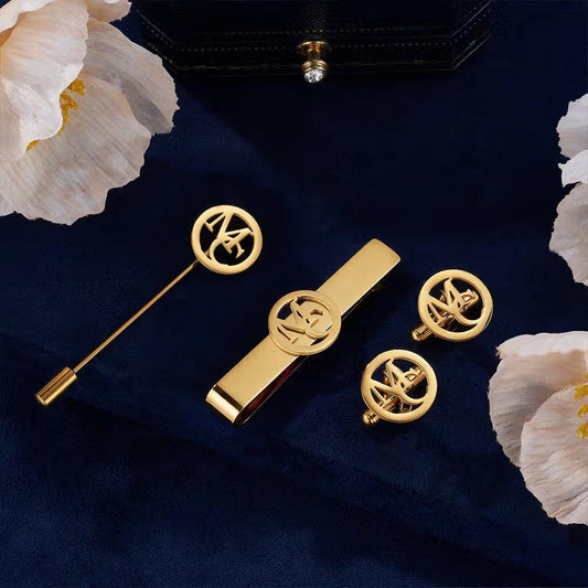 Personalized Monogram Cufflinks, Tie Clip & Brooch