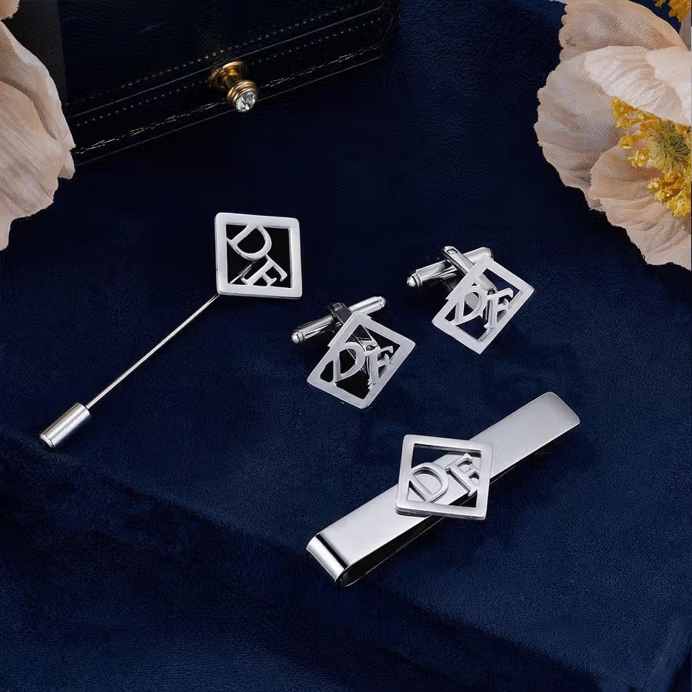 Personalized Monogram Cufflinks, Tie Clip & Brooch