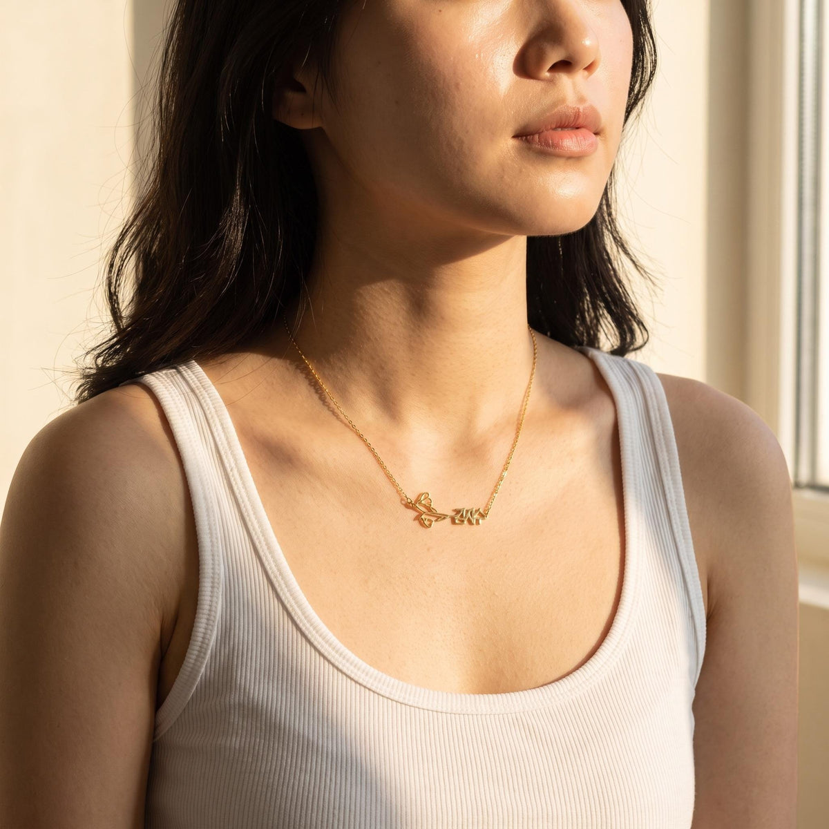 Birth Flower Korean Name Necklace with Birthstone