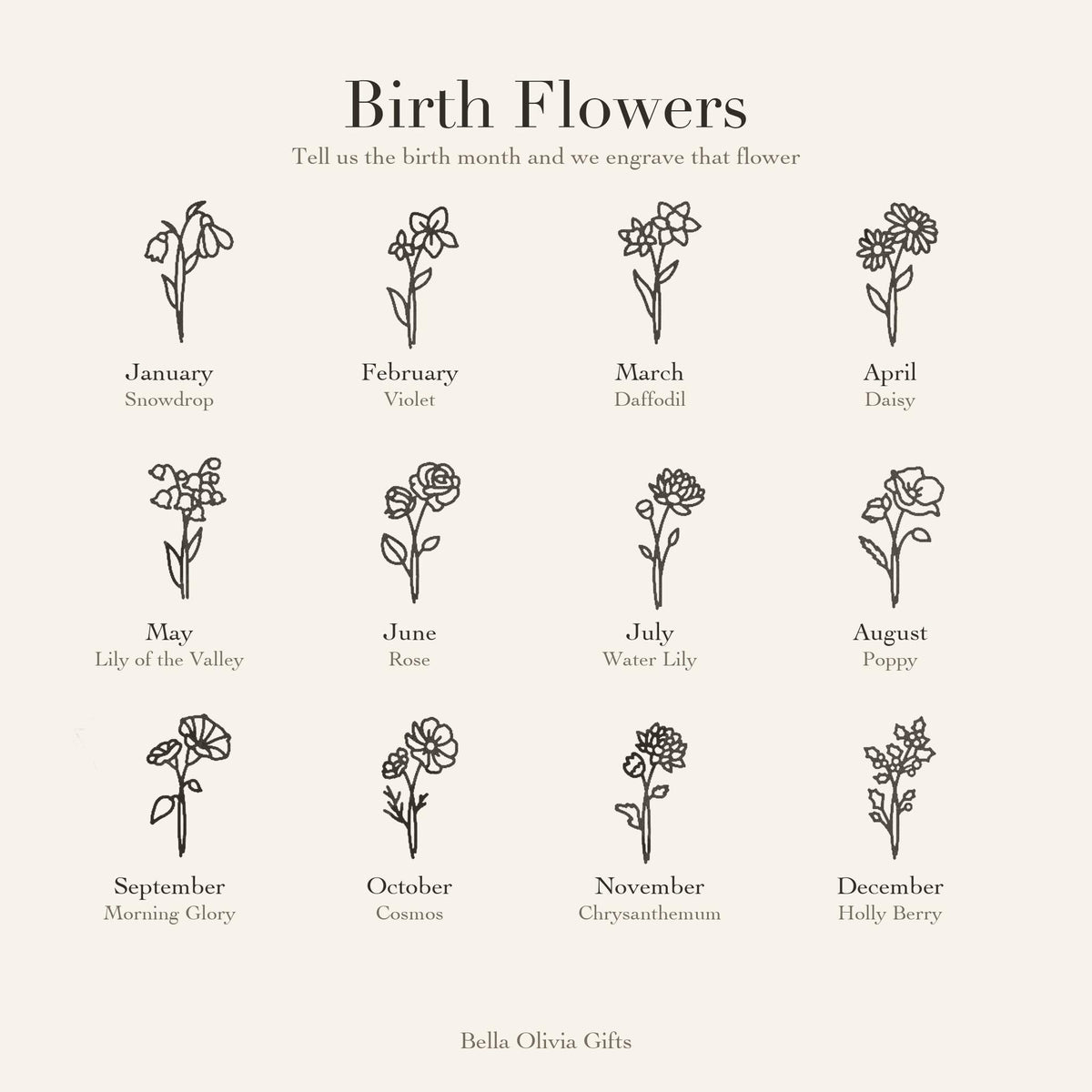 Birth Flower Korean Name Necklace with Birthstone