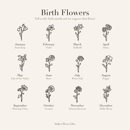 Birth Flower Korean Name Necklace with Birthstone