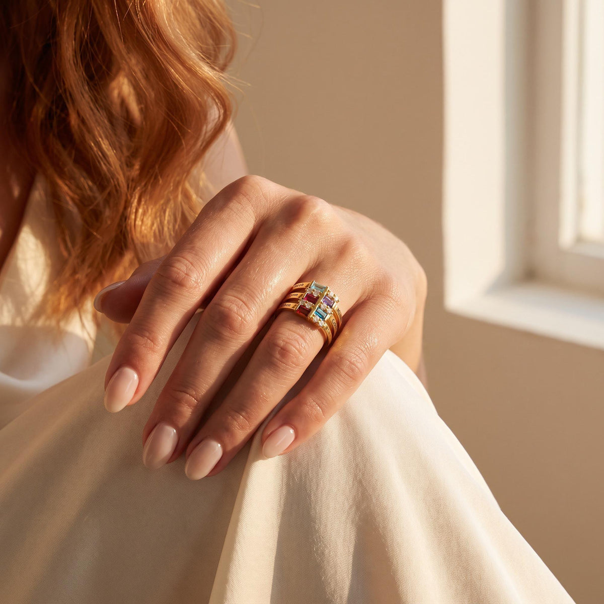 Family Names Ring with Baguette Birthstones, photo 3