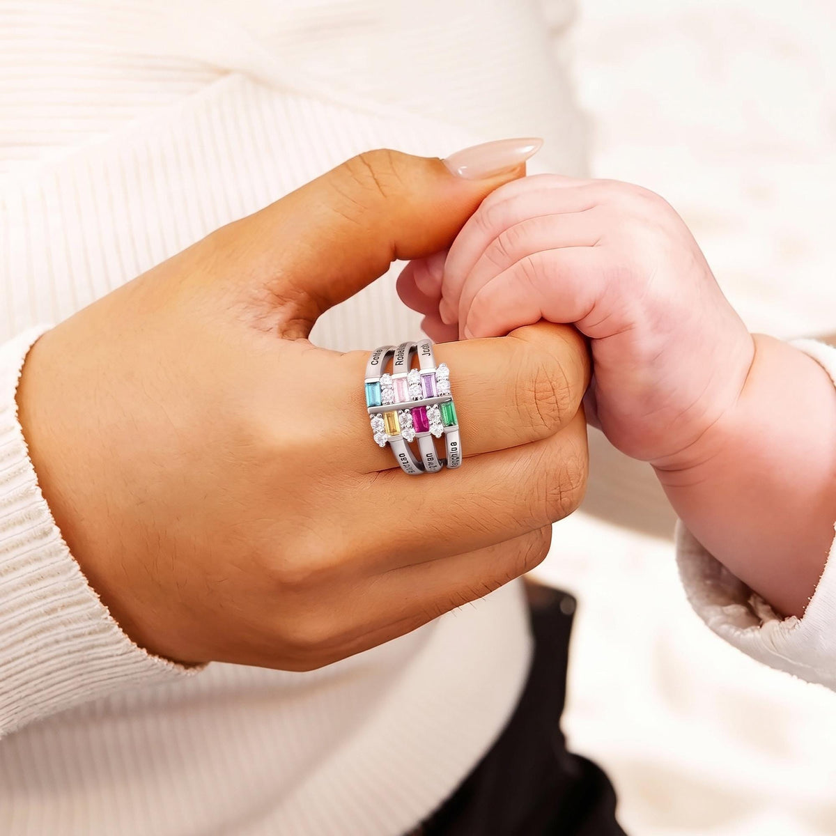 Family Names Ring with Baguette Birthstones, photo 7