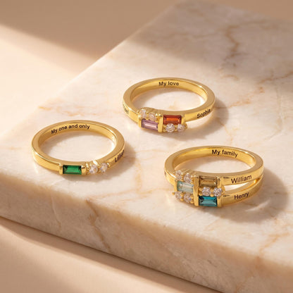 Family Names Ring with Baguette Birthstones, photo 6