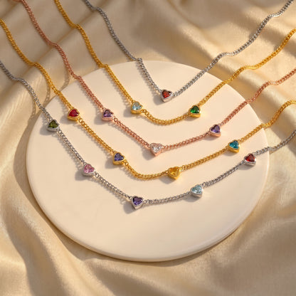 Personalized Heart Shaped Birthstones Necklace