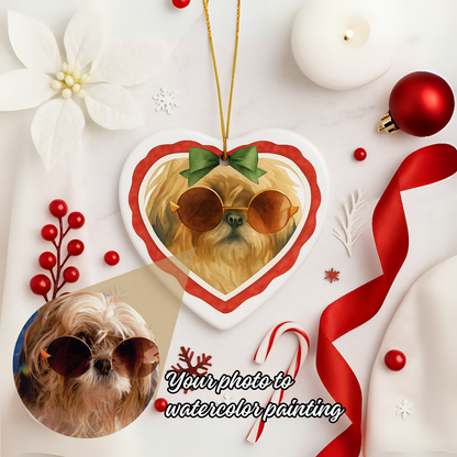 Pet Watercolor Christmas Personalized Heart Tree Ornament