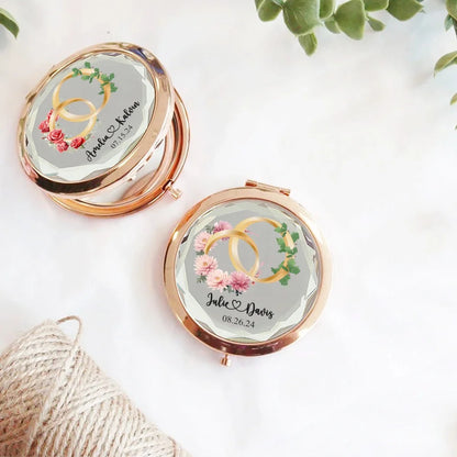 Personalized Birth Flower & Birth Tree Wedding Themed Pocket Makeup Mirror