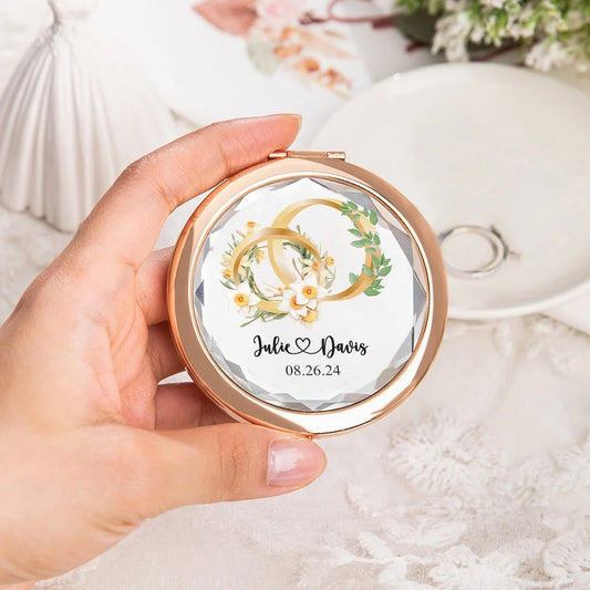 Personalized Birth Flower & Birth Tree Wedding Themed Pocket Makeup Mirror