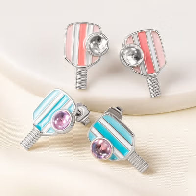 Custom Birthstone Pickleball / Paddle Earrings