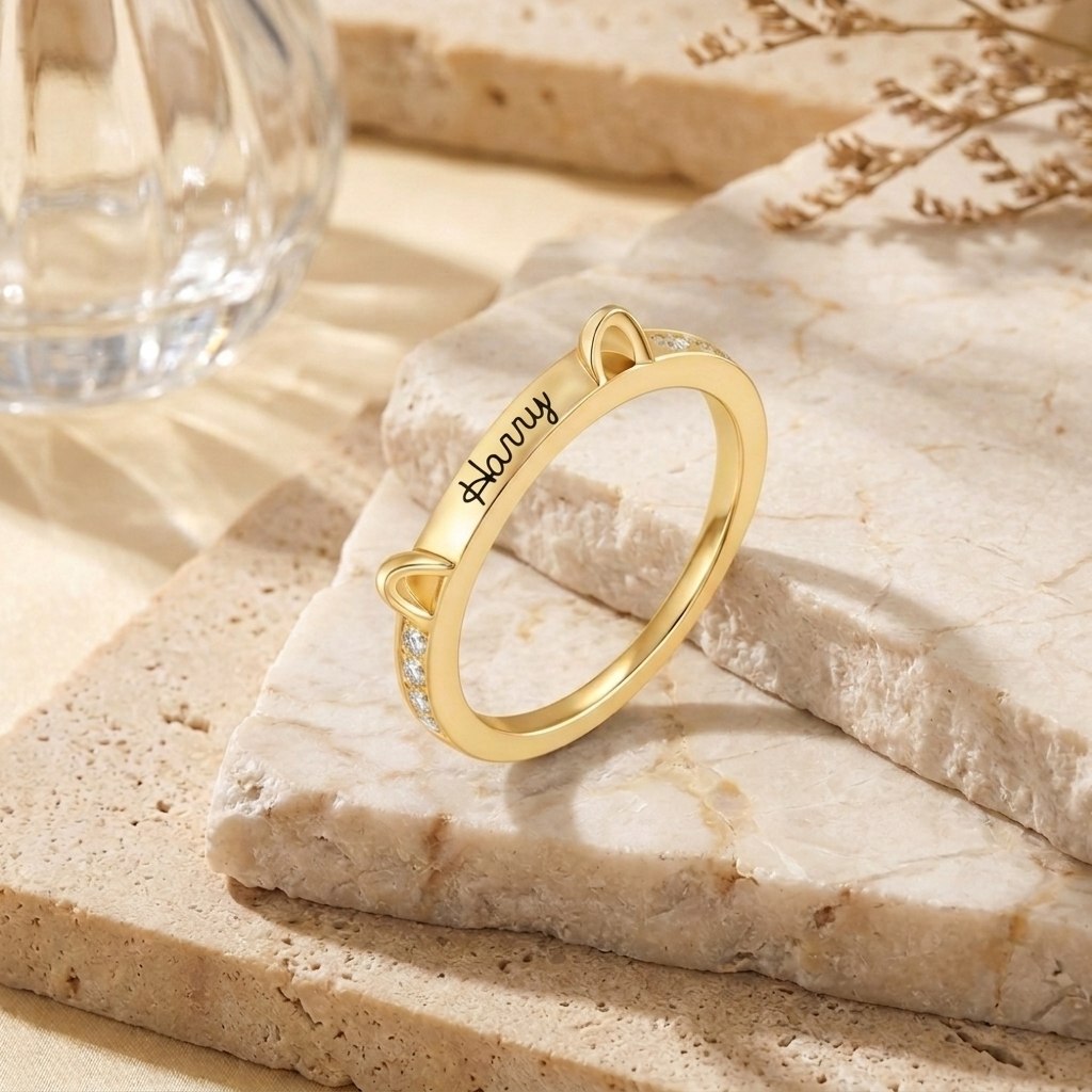 Personalized Name Cat Ring with Ears