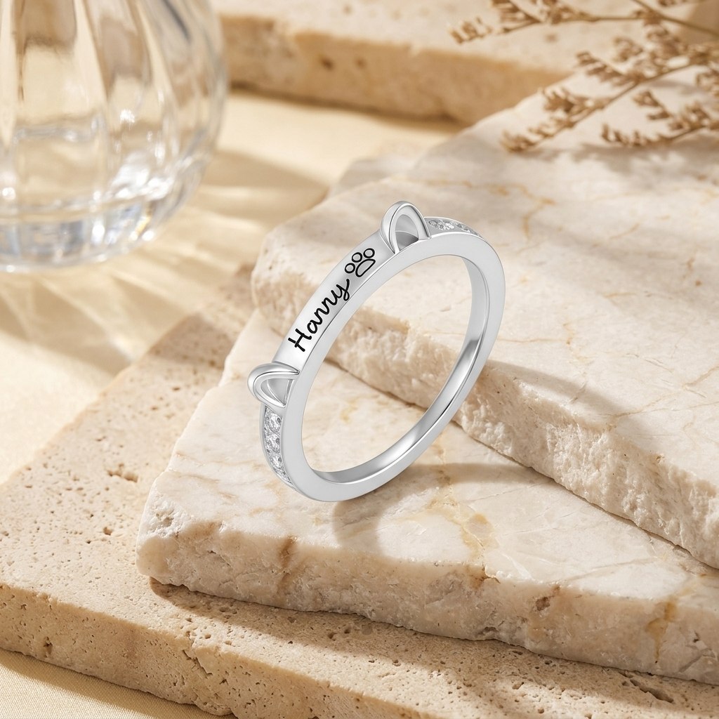 Personalized Name Cat Ring with Ears