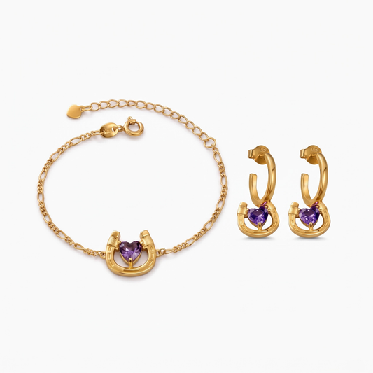 Birthstone Horseshoe Earrings & Bracelet Set