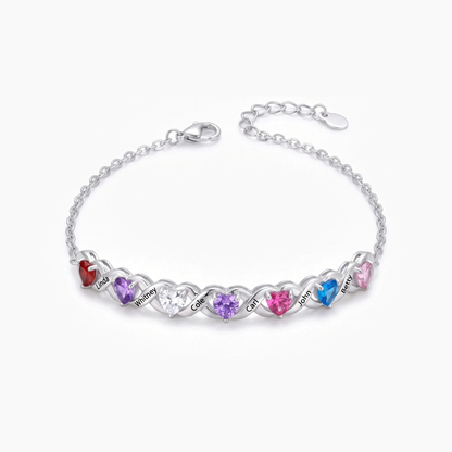 Bracciale con pietre portafortuna, 2-7 cuori e nomi incisi