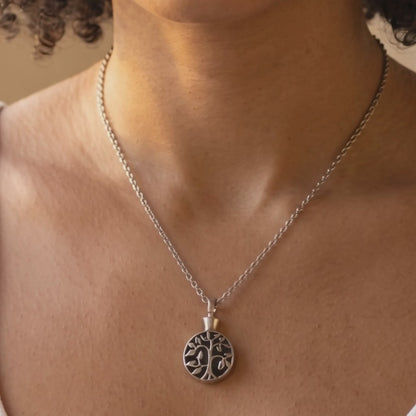 Personalized Tree of Life Cremation Urn Necklace in Stainless Steel