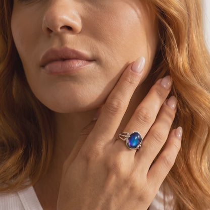 Engraved Mood Ring in Sterling Silver